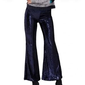Free People Navy Sequin Flare Pants Size 4 Womens